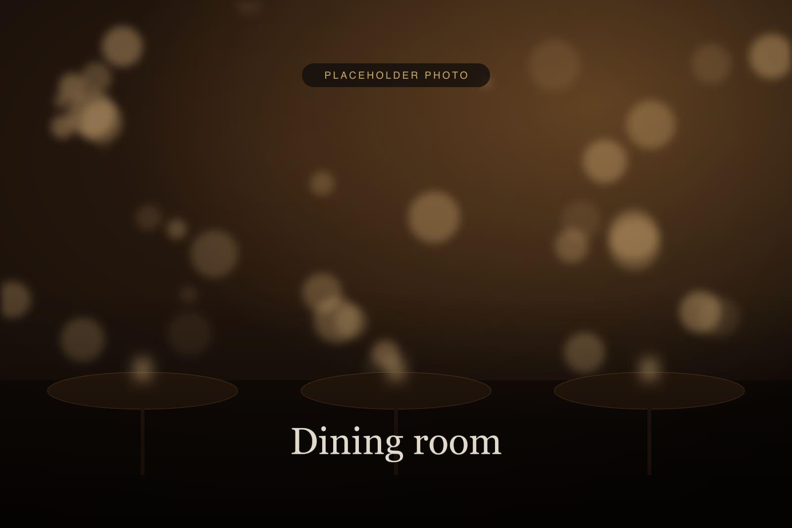 Warm, candle-lit dining room with walnut tables (placeholder image)