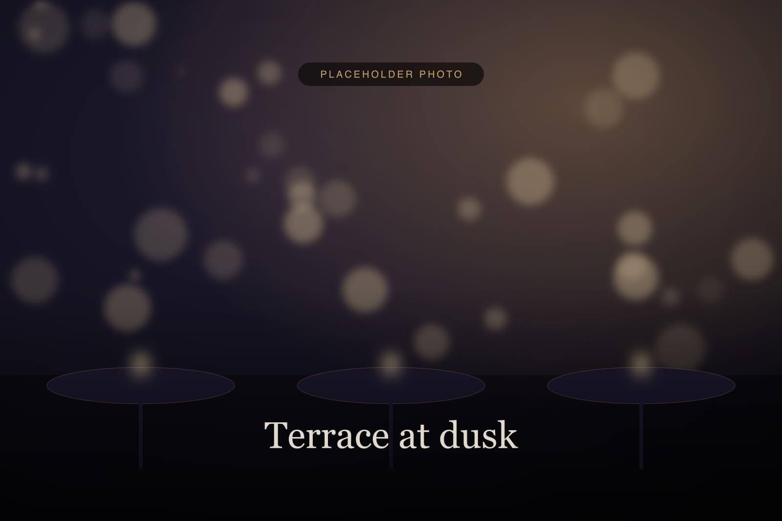 Terrace at dusk with string lights (placeholder image)