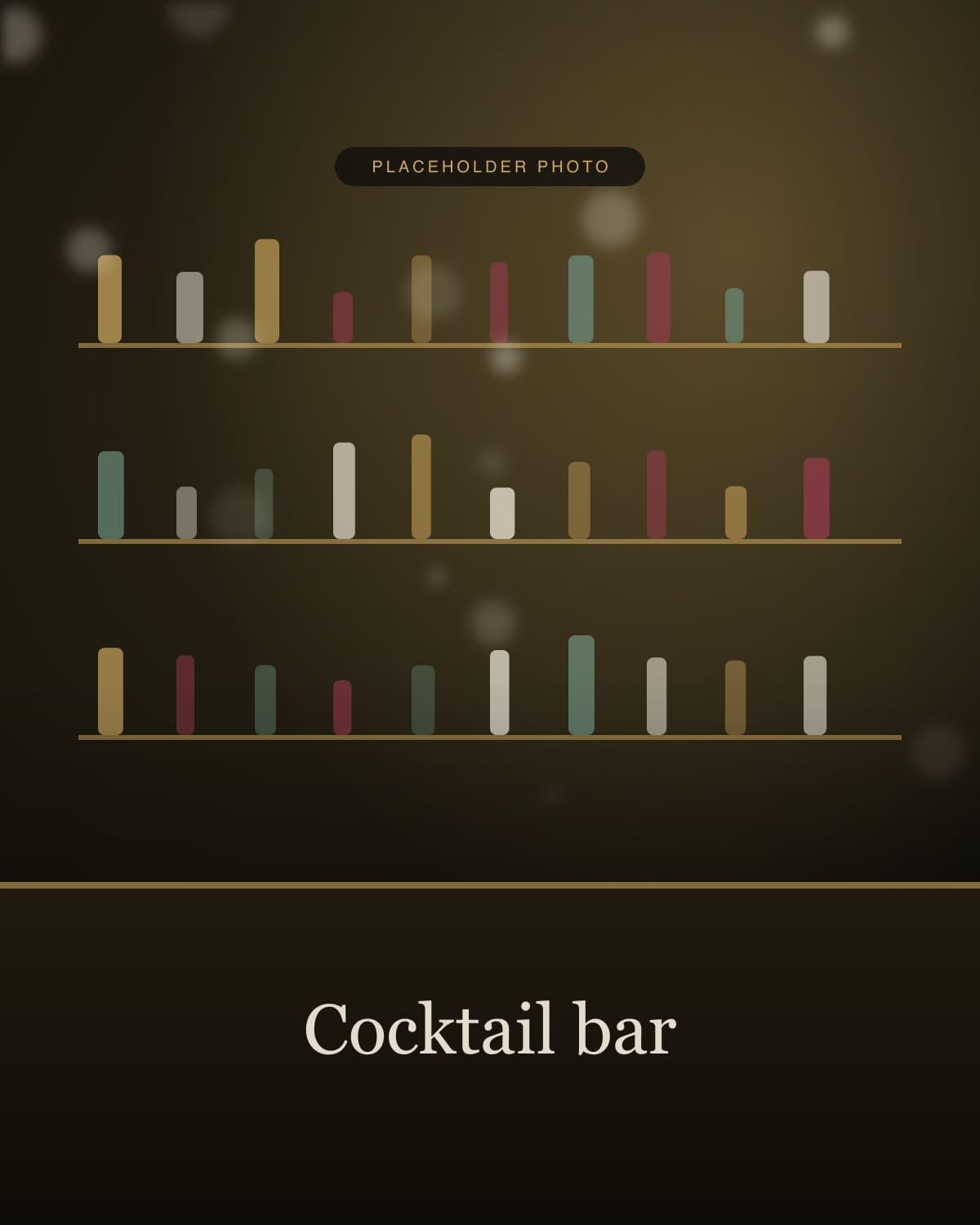 Brass-lined cocktail bar with back-lit bottles (placeholder image)