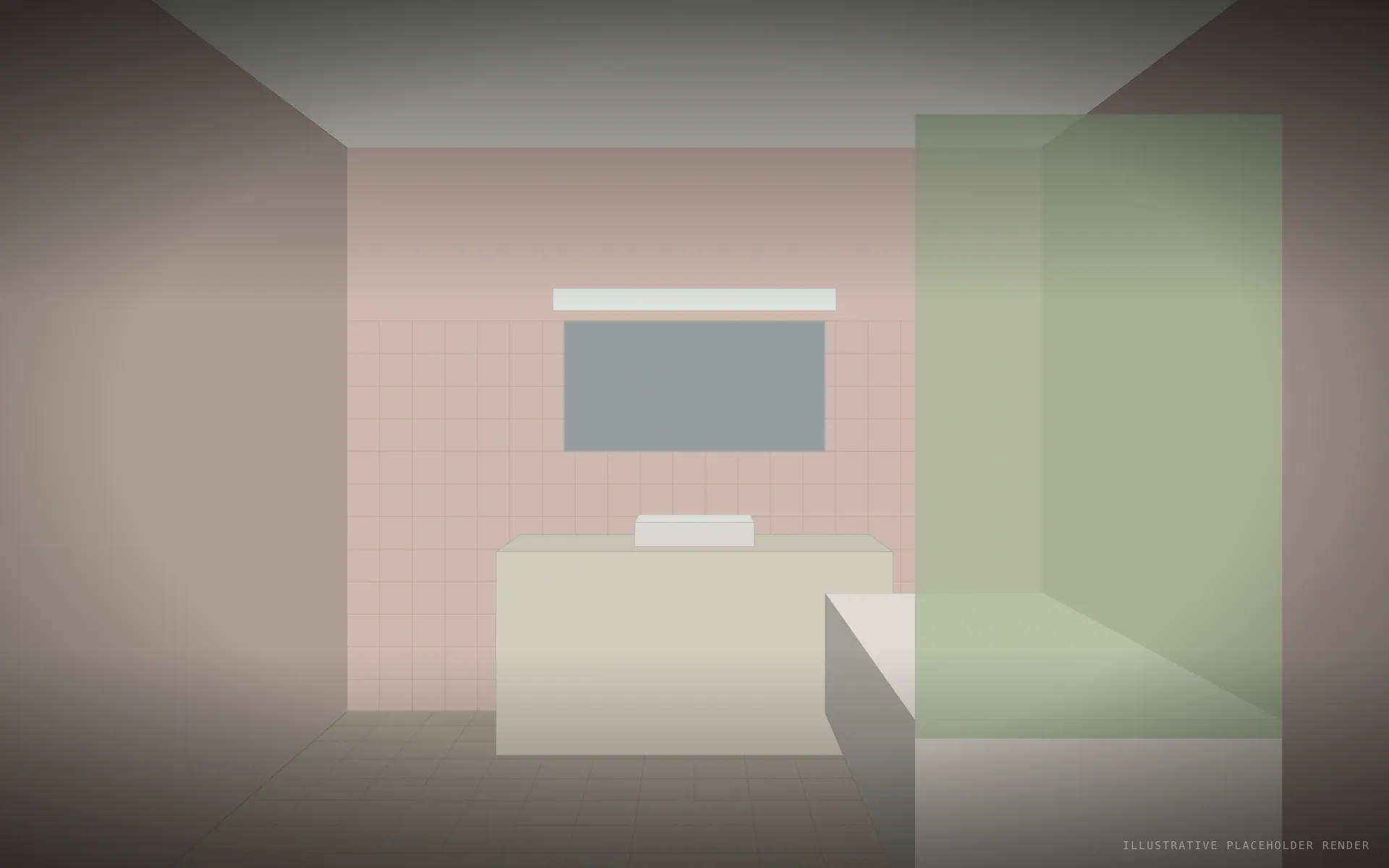 Guest bathroom, existing condition before renovation (illustrative placeholder render)